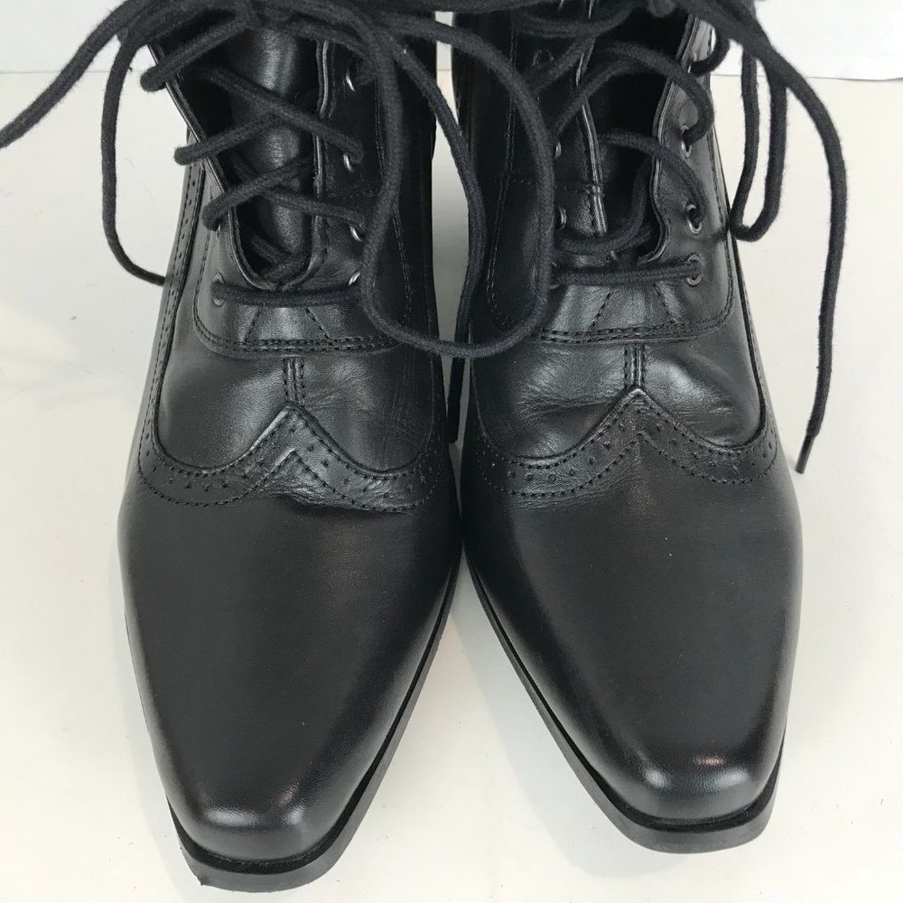 Black Lace-Up Heeled Boots - Women's Elegant Riding Style - Picture 3 of 13